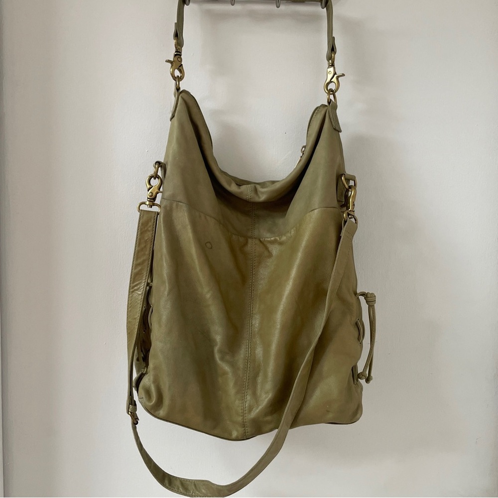 Authentic Hobo Brand Army Olive Green Real Leather Large Bag - Picture 4 of 13